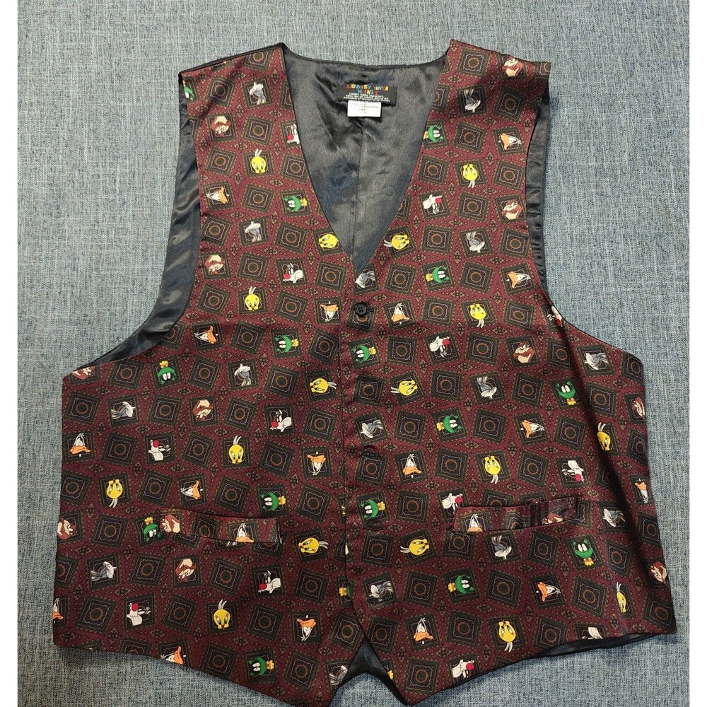Vintage Looney Tunes Mania Formal Tuxedo Suit Vest Mens Small Silk S/M